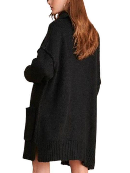 Attrattivo Long Women's Knitted Cardigan with Buttons Black