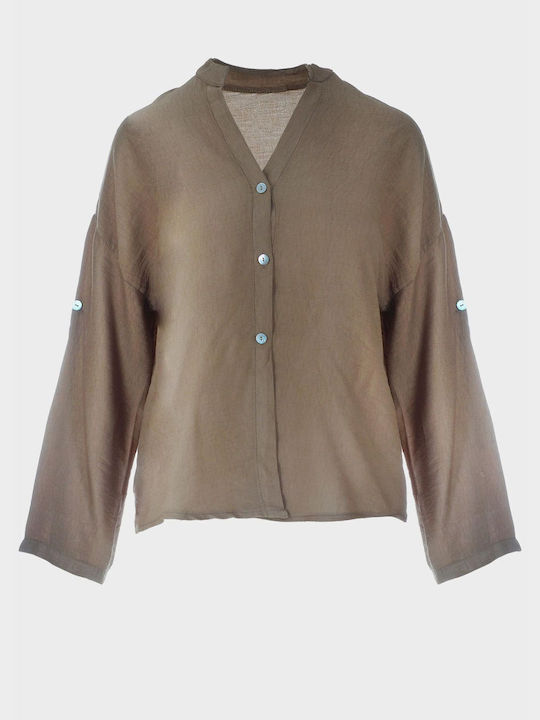 G Secret Women's Monochrome Long Sleeve Shirt Camel