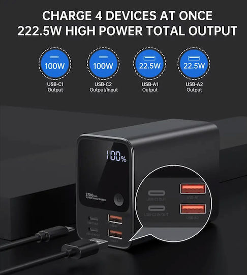 Choetech B635BK Power Bank 27000mAh 22.5W cu 2 Porturi USB-A și 2 Porturi USB-C Negru
