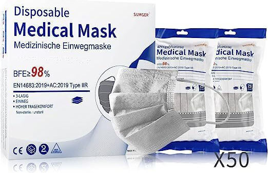 Einweg-Gesichtsmasken Typ IIR Grau CE 50 Stück