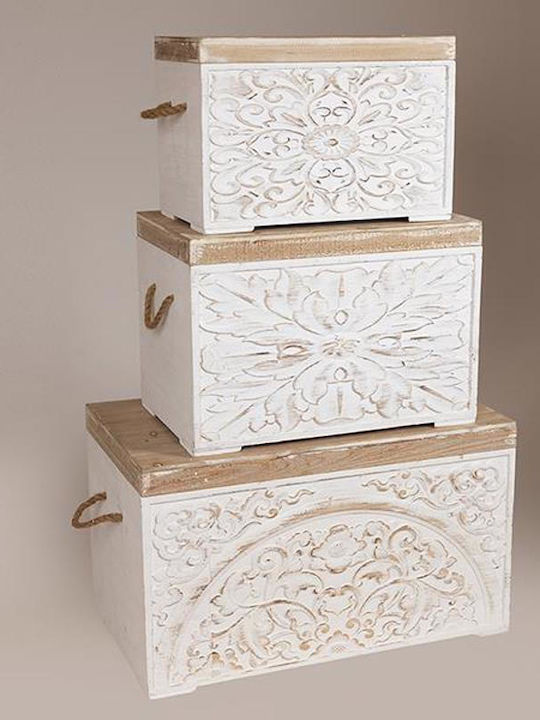 Wooden Decorative Trunks Set White 3pcs 69.5x40x41cm