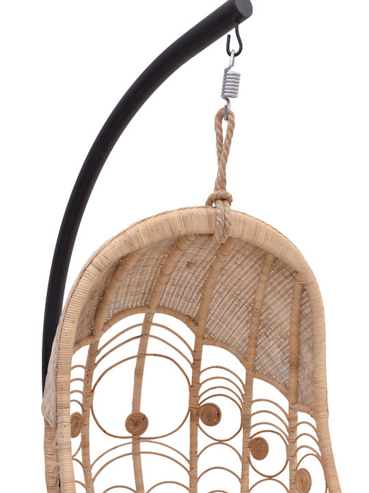 Labreone Garten & Veranda Schaukel mit Basis und Kissen Sessel Rattan Braun Belastbarkeit bis 120kg L82xB82xH200cm