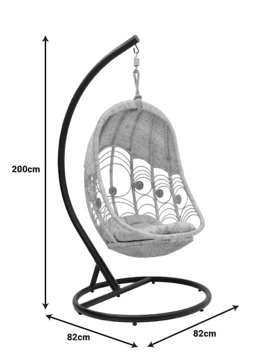Labreone Garten & Veranda Schaukel mit Basis und Kissen Sessel Rattan Braun Belastbarkeit bis 120kg L82xB82xH200cm