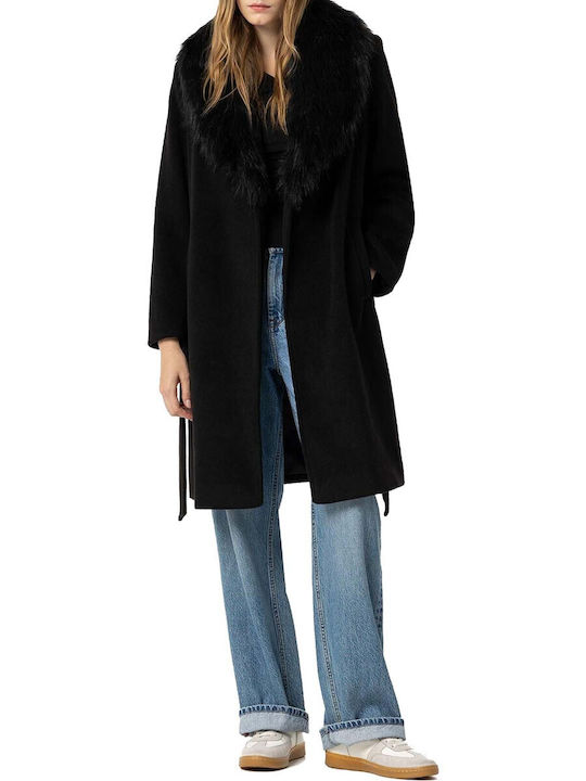 Tiffosi Women's Coat with Belt and Fur black