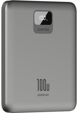 Canyon PB-2008 Power Bank 20000mAh 100W mit 2 USB-A Anschlüssen und 2 USB-C Anschlüssen Gray
