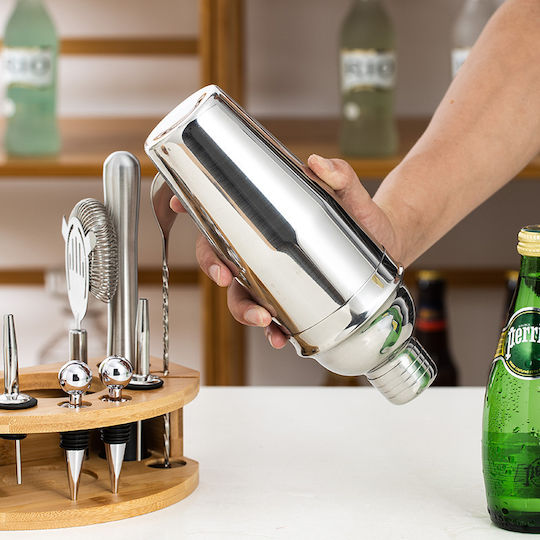 Set complet pentru barman Lewe Mc-m12 Suport din bambus 12 piese 750 ml Set barman pentru prepararea băuturilor din oțel inoxidabil