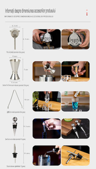Set complet pentru barman Lewe Mc-m12 Suport din bambus 12 piese 750 ml Set barman pentru prepararea băuturilor din oțel inoxidabil