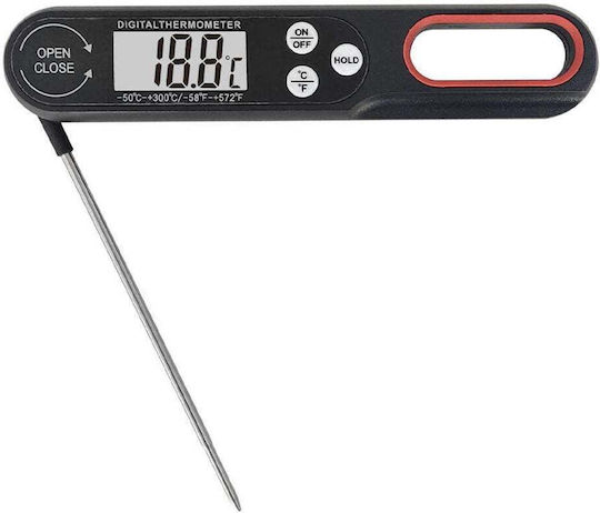 Pufo Digital Thermometer Probe Large Easy-to-read Display 50°c +300°c Automatic Shut-off Foldable Model Black