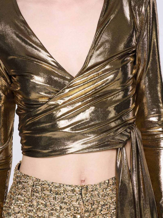 Women's Blouse Long Sleeve with V Neckline Gold