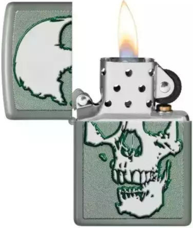 Zippo Skull Αντιανεμικός Αναπτήρας Φλόγας σε Πράσινο χρώμα