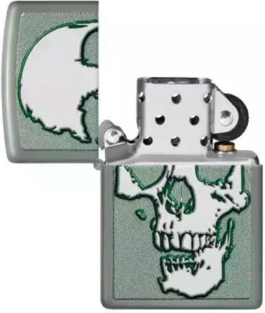 Zippo Skull Αντιανεμικός Αναπτήρας Φλόγας σε Πράσινο χρώμα