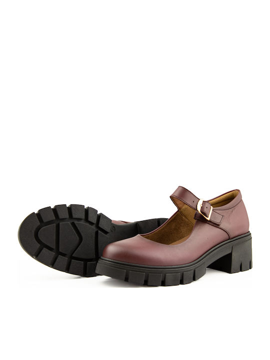 Leder Pumps mit Riemchen Burgundisch