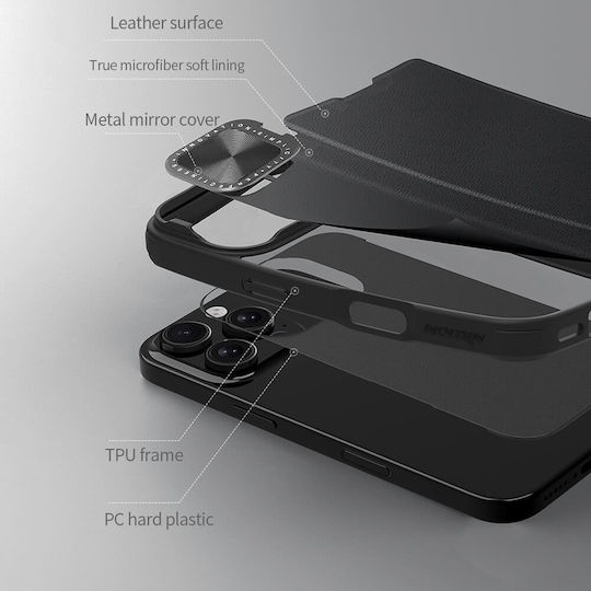 Nillkin Qin Prop Buchen Sie Leder Schwarz (iPhone 17 Pro / iPhone 16 Pro)