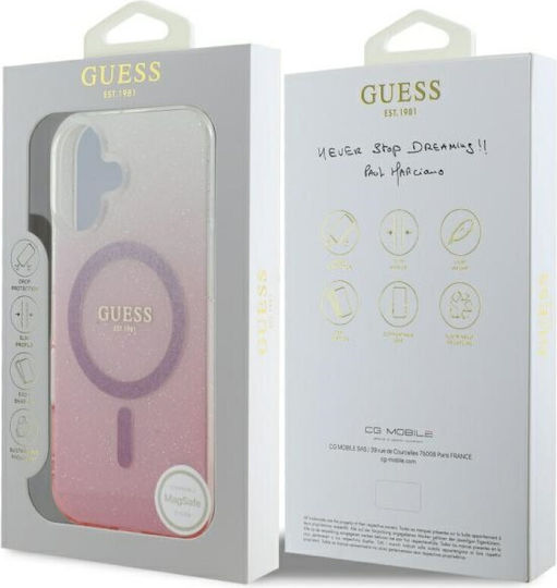 Guess Iml Glitter Gradient Magsafe Задна корица Пластмаса / Силикон Розов (iPhone 16 Plus)
