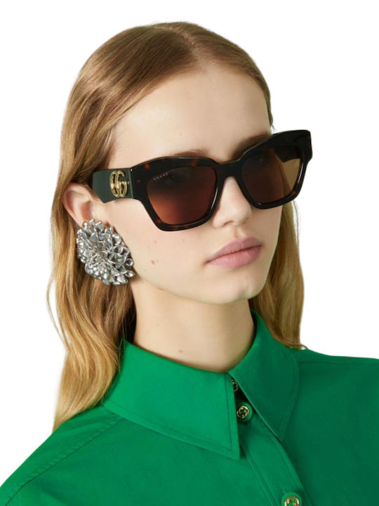 Gucci Γυναικεία Γυαλιά Ηλίου με Καφέ Ταρταρούγα Κοκκάλινο Σκελετό και Καφέ Φακό GG1422S 003