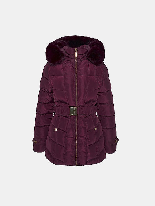 Lynne Women's Short Lifestyle Jacket Waterproof for Winter with Hood Cherry