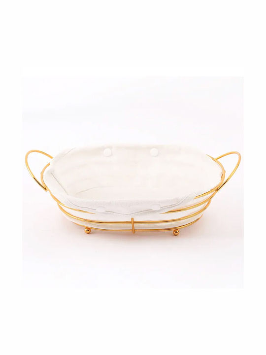 Tavă de Servire Metalică Ovală pentru Bucătărie cu Picioare și Capac Textil Detachabil 26 x 19 cm Auriu