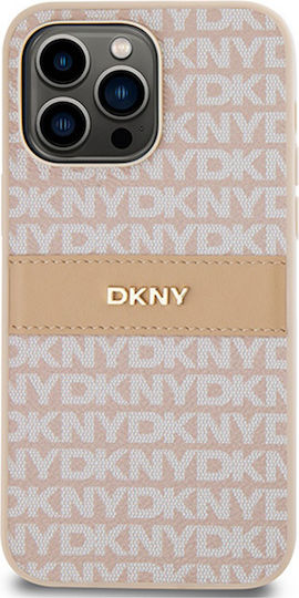 Калъф от PU кожа с повтарящ се шарен тонален райе за iPhone 14 Pro Max в розово, DKNY