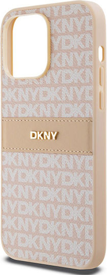 Калъф от PU кожа с повтарящ се шарен тонален райе за iPhone 14 Pro Max в розово, DKNY