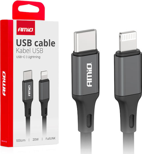 Data Charging Cable Usb Type-c To Lightning Type 20w 100cm Led Fulllink Amio Black