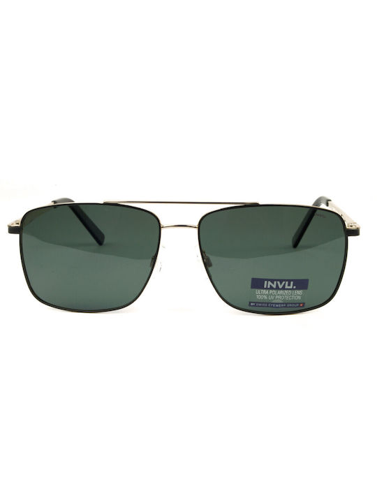 Invu Herren Sonnenbrille mit Silber Metall Gestell und Gray Linse