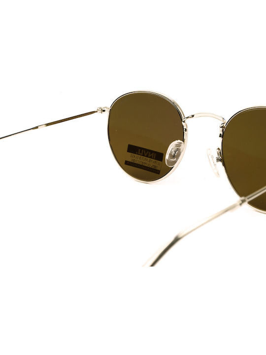 Invu Unisex Sonnenbrille mit Gold Metall Gestell und Braun Linse P1203C