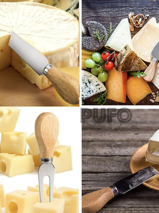 Set 3 Puff Messer Serviermesser Käse Holzgriff