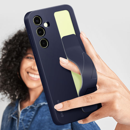 Samsung Standing Grip Umschlag Rückseite Silikon mit Band Schwarz (Galaxy A55)