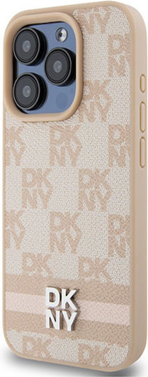 Dkny Pu-Leder kariertes Muster Streifen Hülle iPhone 15 Pro Pink