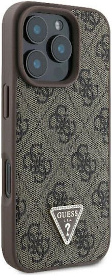 Guess Metal Logo Strass Crossbody Back Cover Synthetic Leather with Strap Brown (iPhone 16 Pro)