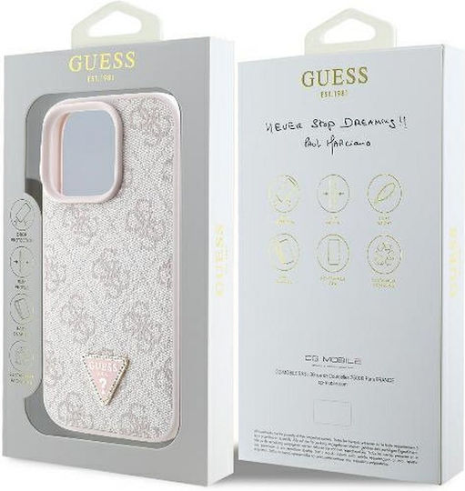 Guess 4g Triangle Strass Magsafe Back Cover Synthetic Leather Pink (iPhone 16 Pro Max)