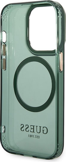 Guess Gold Outline Translucent MagSafe Umschlag Rückseite Kunststoff / Silikon Magnetisch Khaki (iPhone 14 Pro Max)