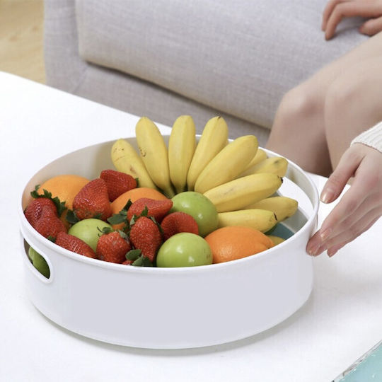 Puff Tray Tip Rotativ Organizator Frigider Dulap Suprafață Antiderapantă 22 Cm Alb