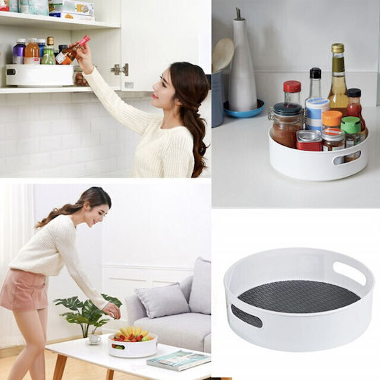 Puff Tray Tip Rotativ Organizator Frigider Dulap Suprafață Antiderapantă 22 Cm Alb