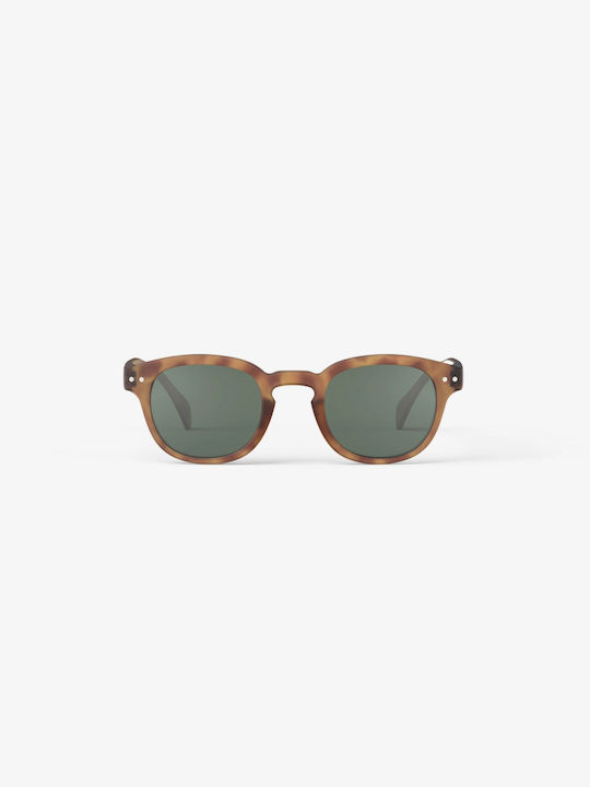 Izipizi C Unisex Sunglasses with Brown Tartaruga Horn-Rimmed Frame and Green Lenses