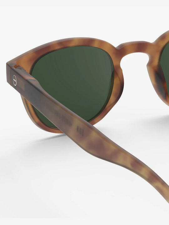 Izipizi C Unisex Sunglasses with Brown Tartaruga Horn-Rimmed Frame and Green Lenses