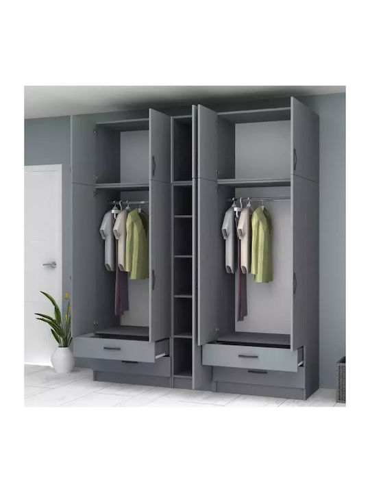 Five Door Wardrobe Ricardo with Loft Charcoal 200x51.8x240cm
