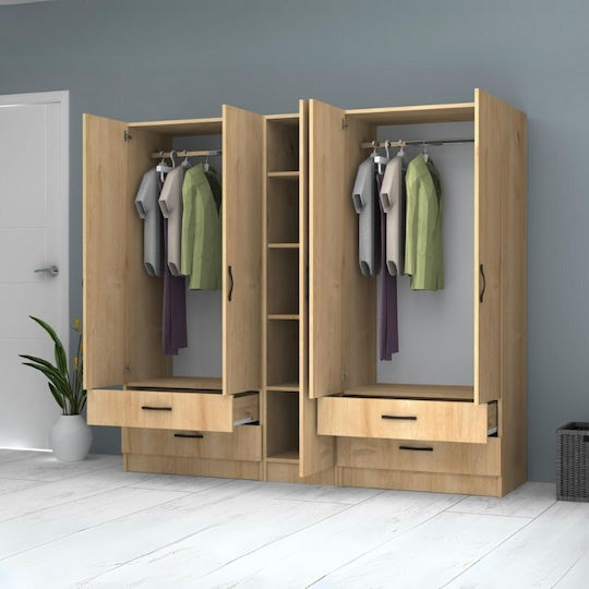 Cinci uși Dulap de Haine Ricardo Natural Beech 200x51.8x181cm