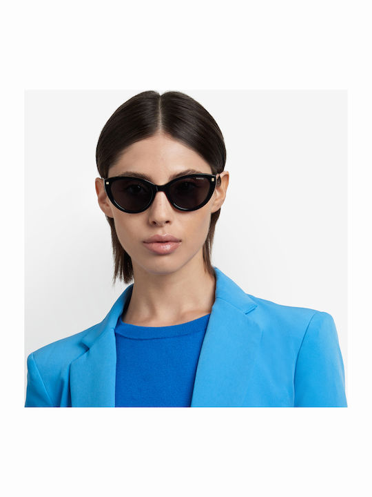 Polaroid Women Sunglasses with Black Horn-Rimmed Frame and Grey Polarized Lens
