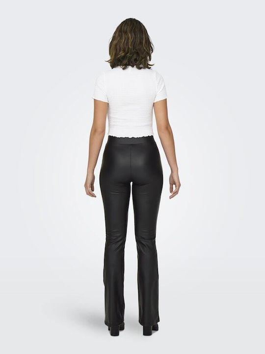 Only Women's Leather Trousers Flare with Elastic Black