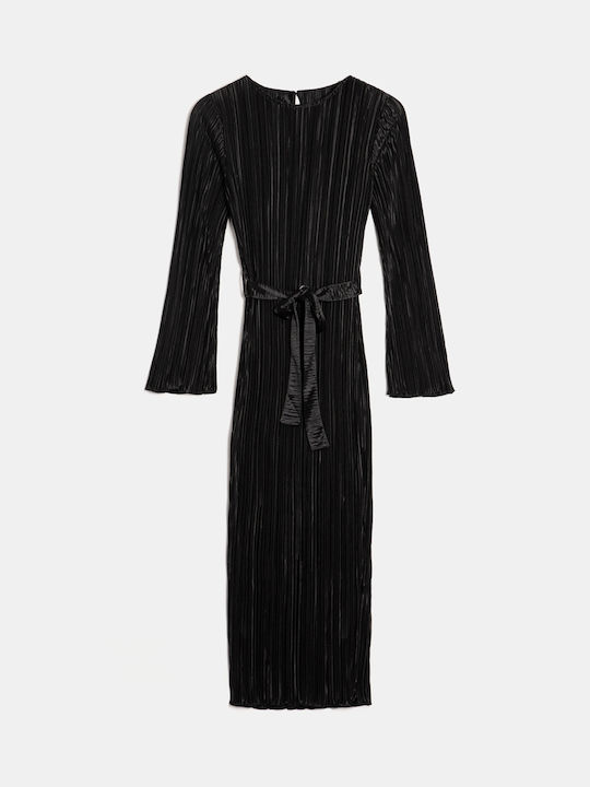 Maxi Long Sleeve Belted Dress Black Black