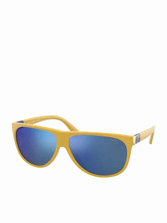 Ralph Lauren Men's Sunglasses with Yellow Plastic Frame and Blue Mirror Lens PH4174 596155