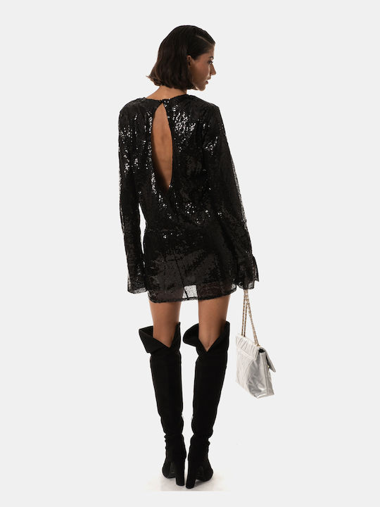 Mini Long Sleeve Sequin Dress Black