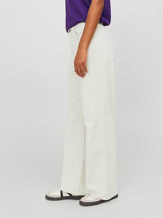 Women's High-waisted Fabric Trousers in Wide Line White