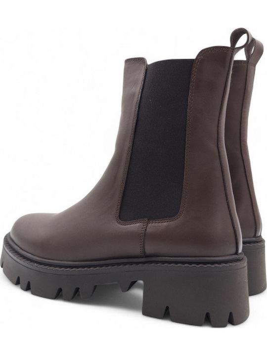 Leder Damen Stiefeletten mit Mittelhohem Braun Absatz