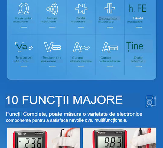 Aneng Dt9205a Digital-Multimeter LCD-Anzeige Dioden-Batterie-Kontinuitätstester Summer Überlastalarm Datenspeicher Rot