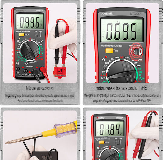 Aneng Dt9205a Digital-Multimeter LCD-Anzeige Dioden-Batterie-Kontinuitätstester Summer Überlastalarm Datenspeicher Rot