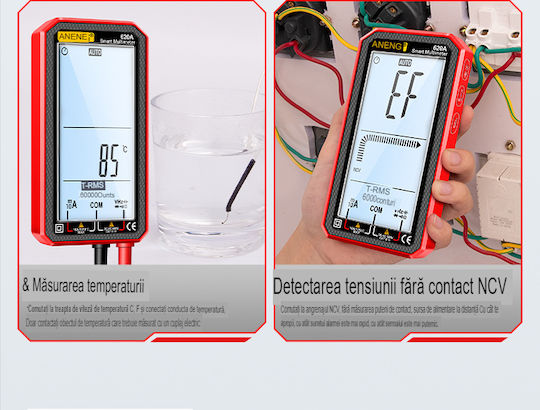 Aneng 620a True Rms Digital Multimeter Display Frequency Test Ncv 4.77 Inch Screen Temperature Sensors Diode Battery Continuity Tester Buzzer Overload Alarm Data Memory R