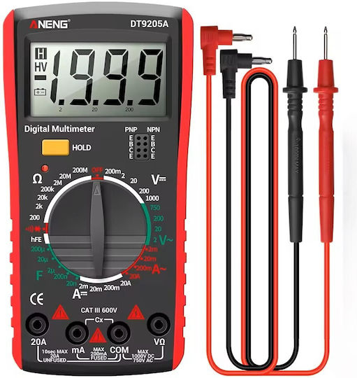 Aneng Dt9205a Digital-Multimeter LCD-Anzeige Dioden-Batterie-Kontinuitätstester Summer Überlastalarm Datenspeicher Rot