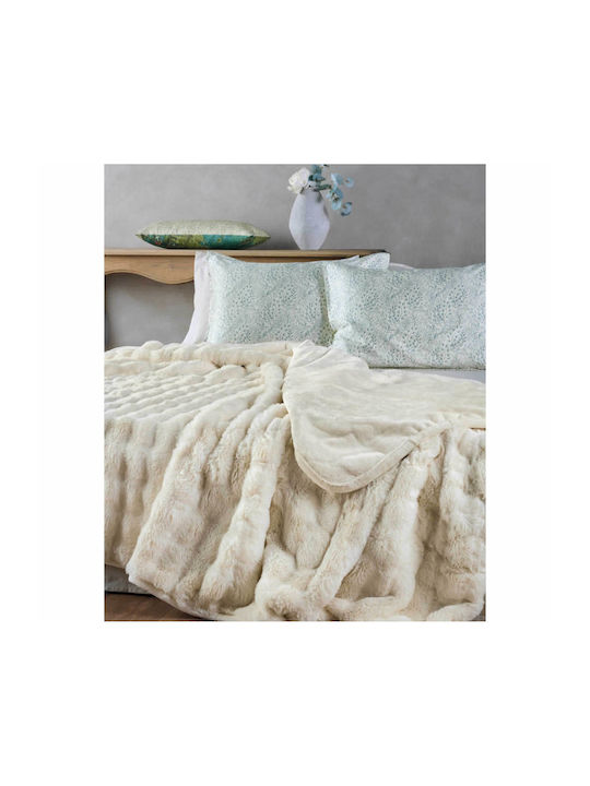 Kentia Cabaret Furry Double Blanket 220x230cm Ecru